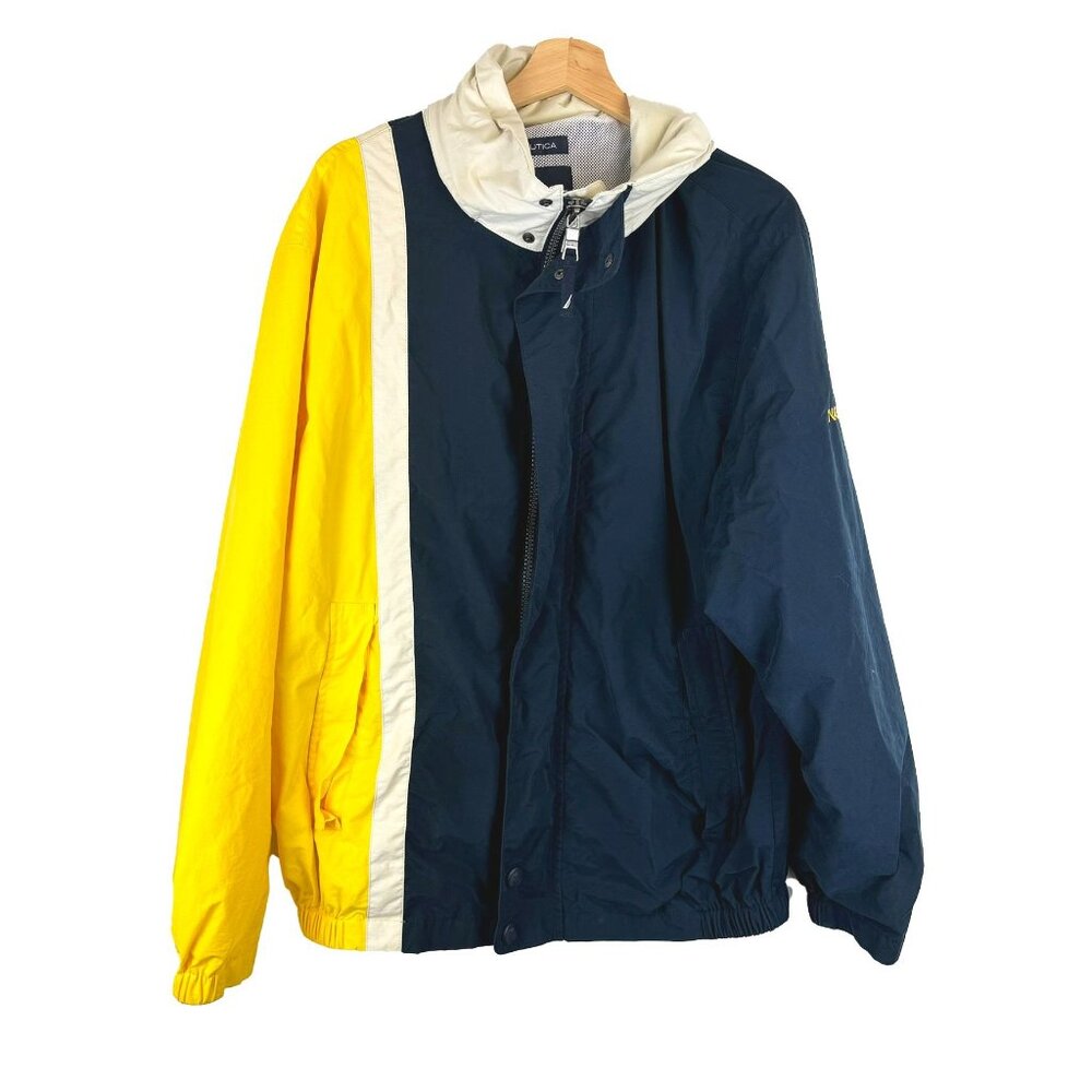 Nautica Men's Navy Yellow White Colorblock Windbreaker XL